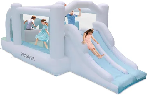 Bounceland Obstacle Dream Bouncer Combo Slides, 18.5 pies x 8.5 pies x 6 pies de alto, soplador de aire incluido con GFCI, toboganes dobles, carrera