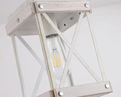 Miniatura 5 de Fivess Lighting - Lámpara colgante rústica de una luz ajustable con jaula de madera y metal, estilo granja moderna en blanco envejecido, lámpara