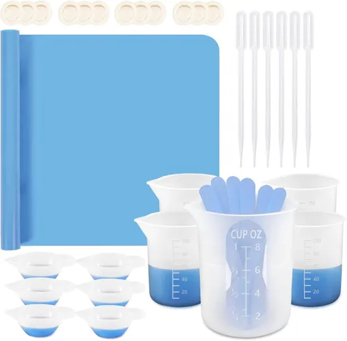 Miniatura 10 de KISREL Tazas medidoras de silicona para resina, suministros de resina con tazas de 600 ml y 100 ml, tazas de mezcla de resina, varillas de agitación