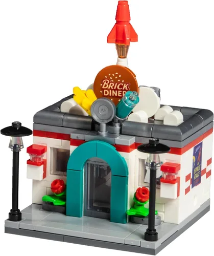 Miniatura 3 de Brick Loot Mini City Diner Building Set, 234 Piece Modular Restaurant Brick Toy, Collectible Mini City Building, Compatible with Major Brick Brands