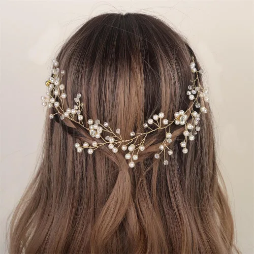 Miniatura 6 de Aimimier Diadema de pelo de novia con perlas de imitación y cristal, para novia, dama de honor, fiesta de graduación, festival, joyería