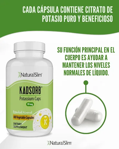 Miniatura 5 de Naturalslim Kadsorb - Citrato de potasio natural - Apoya el equilibrio de electrolitos y el pH normal, sin OMG y sin gluten, suplemento de potasio