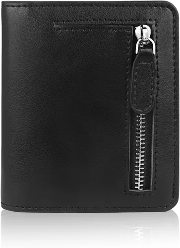 Miniatura 16 de Funtor Cartera de cuero para mujer, pequeña y compacta, con bolsillo doble, bloqueo RFID, para mujer