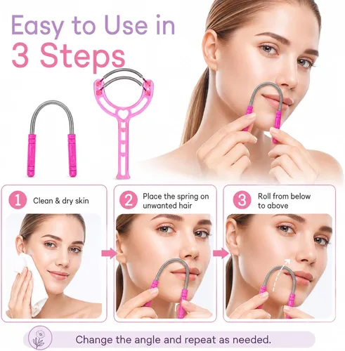 Miniatura 6 de Removedor de vello primaveral – Paquete de 4 depiladoras de resorte de acero inoxidable – Removedor de vello facial para mujeres, cara, barbilla