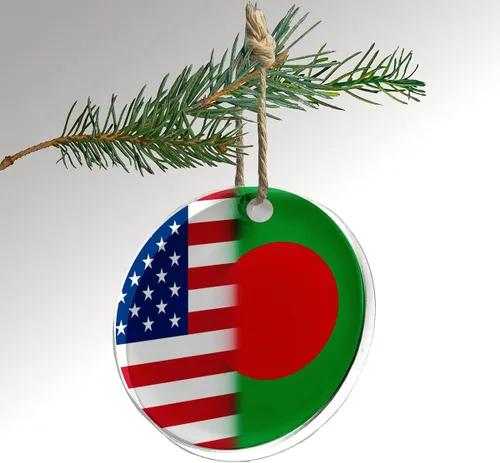 Adorno de Navidad y vacaciones cristalino. Colgante de coche. Decoración. Bandera de Bangladesh (Bangladeshi) - Bandera de Bangladesh con Estados