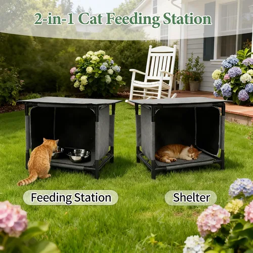 Miniatura 7 de Casa impermeable para gatos para estación de alimentación de gatos al aire libre, resistente a la intemperie, para gatos callejeros, gatos salvajes