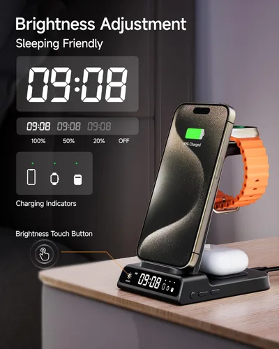 Miniatura 4 de Cargador inalámbrico para iPhone 17, estación de carga 3 en 1 para Apple Watch 11/10/9/8/7/6/5, Ultra 3/SE 3, para iPhone 17/16/15/14/13/12/11/X