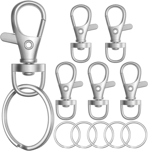 Miniatura 9 de sprookber 100 piezas de cierre de pinza de langosta de metal con llavero, llaveros para manualidades, joyería para llaves, manualidades, clips