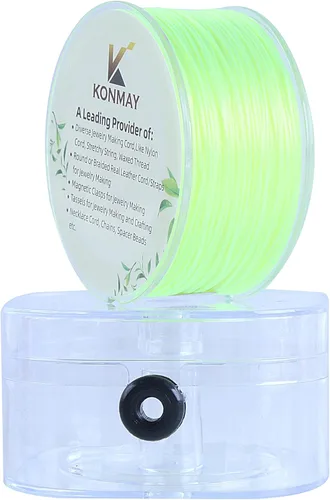 Miniatura 20 de KONMAY 1 Rollo de Cuerdas Planas Elásticas para Pulseras de 0.032 in con Estuche Organizador, 90 Yardas de Hilo Elástico de Cristal Negro para Hacer