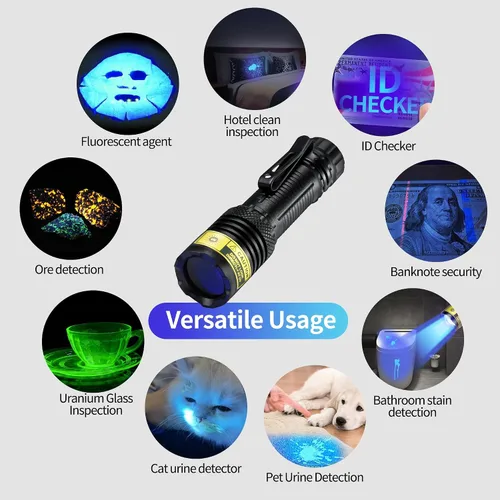 Miniatura 9 de Linterna UV USB-C recargable de 365 nm, mini linterna de luz negra, lámpara de madera resistente al agua portátil, potente luz negra LED UV