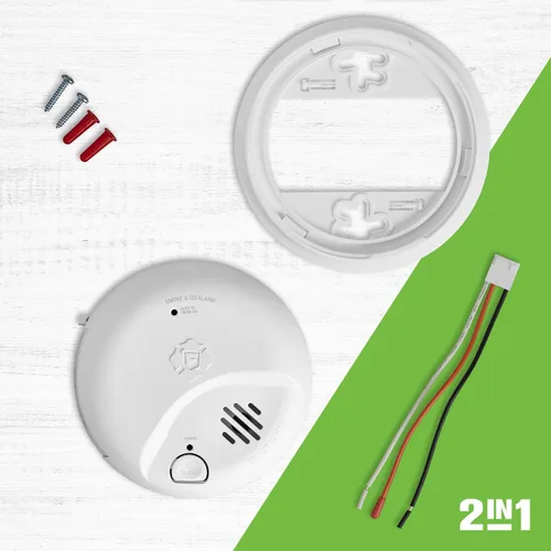 Miniatura 3 de First Alert SMICO105-AC, Alarma Combinación cableada de interconexión para humo y monóxido de carbono con respaldo de batería de 10 años, paquete