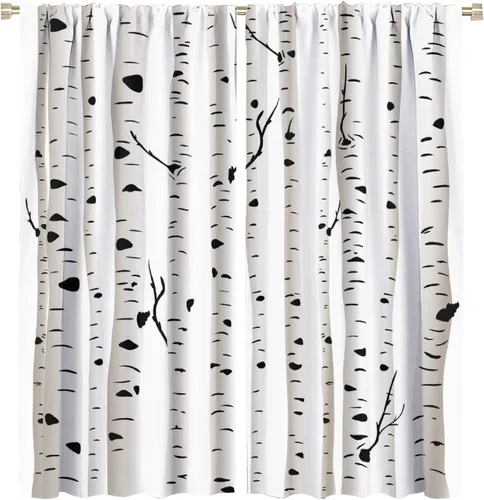 Miniatura 23 de Cortinas de abedul para sala de estar, niebla matutina en otoño, decoración del hogar, 42 x 45 pulgadas de largo
