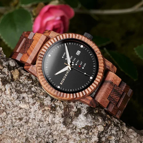 Miniatura 3 de BOBO BIRD Reloj de madera para hombre, analógico, de cuarzo, con pantalla de semana, ligero, hecho a mano, para hombre