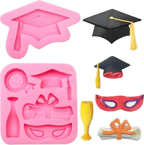 Miniatura 10 de Moldes de silicona para chocolate con tapa de graduación, moldes para hornear fondant de graduación 2023 para decoración de pasteles, decoración