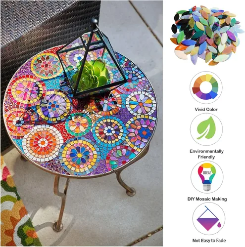 Miniatura 5 de LITMIND 120 piezas de azulejos de mosaico de hojas iridiscentes de vidrieras – pétalos precortados para manualidades, tamaños mixtos con archivos