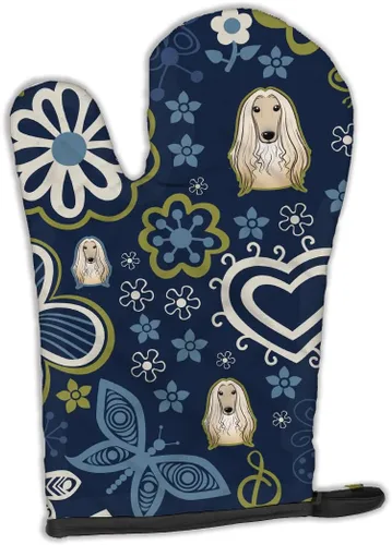 Caroline's Treasures BB5095OVMT - Manopla de horno con diseño de flores azules afganas, resistente al calor, grueso para sartenes calientes y horno,