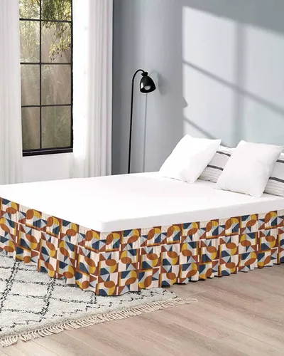 Miniatura 5 de Falda de cama retro moderna, tamaño Queen de 16 pulgadas de caída, ajustable y elástica, plisada, con volantes de lujo para cama base individual