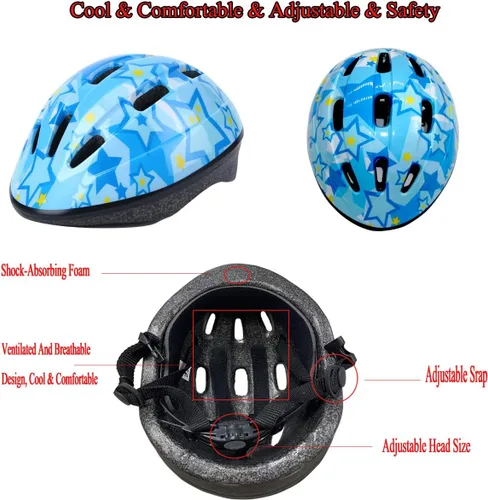Miniatura 2 de Lamsion - Casco para niños ajustable para niños de 3 a 8 años, niños y niñas, casco para niños pequeños con juego de equipo deportivo de protección