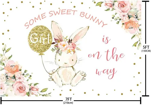 Miniatura 4 de MEHOFOND Fondo de fiesta de conejito de 7 x 5 pies para decoración de fiesta de baby shower, con texto en inglés "Some Sweet Bunny is on the Way