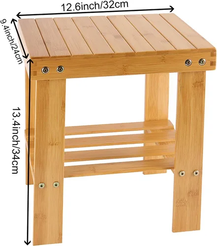 Miniatura 2 de HOIGON Paquete de 2 taburetes de ducha de bambú de 13 pulgadas, taburete de madera con carcasa de almacenamiento, taburetes antideslizantes