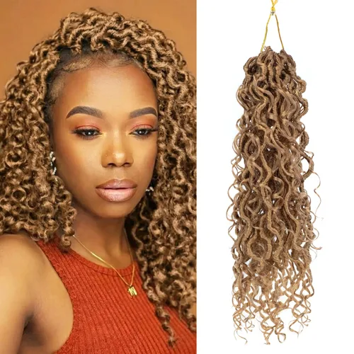 Miniatura 35 de Paquete de 8 rastas de pelo sintético bohemio de ganchillo de 18 pulgadas, rastas suaves con extremos rizados, cabello de ganchillo preenrollado 1b#