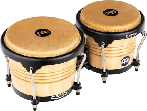 Bongos Juego de tambores de mano de 6.75 pulgadas y 8 pulgadas con carcasas de madera dura y llave de afinación - NO HECHO EN CHINA - Serie Natural