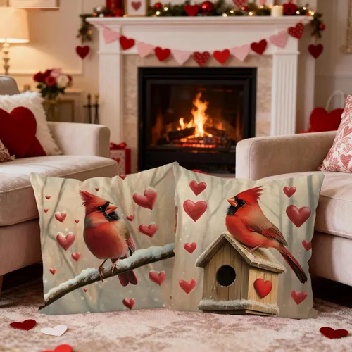 Miniatura 4 de Juego de 4 fundas de almohada para el día de San Valentín de 18 x 18 pulgadas, juego de 4 fundas de almohada cardenales, decoración de casa