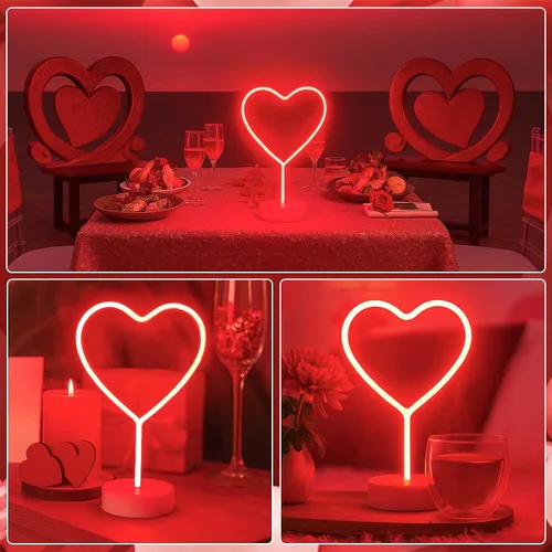 Miniatura 4 de BHCLIGHT Letrero de neón de corazón rojo, luz LED de neón de San Valentín alimentada por batería o USB, luces de corazón rojo de San Valentín
