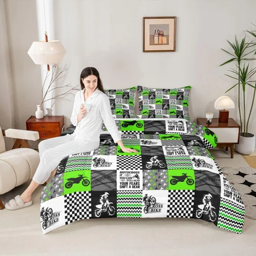 Miniatura 2 de Juego de edredón para niños y niñas, juego de ropa de cama de motocross, edredón deportivo para niños y niñas, motocicletas, deportes extremos