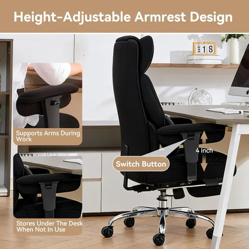 Miniatura 7 de Efomao Silla de oficina grande y alta con reposapiés, silla ejecutiva de malla transpirable, silla de escritorio de computadora resistente