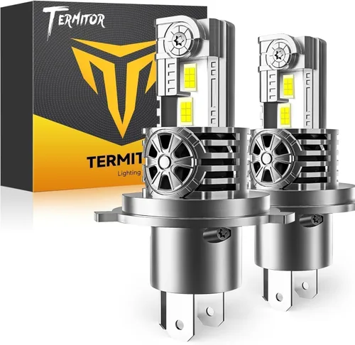 Termitor Bombillas H4/9003/HB2, brillo de 50,000 lúmenes, blanco superbrillante de 6500 K, tamaño halógeno 1:1, luces antiniebla H4 blancas frías
