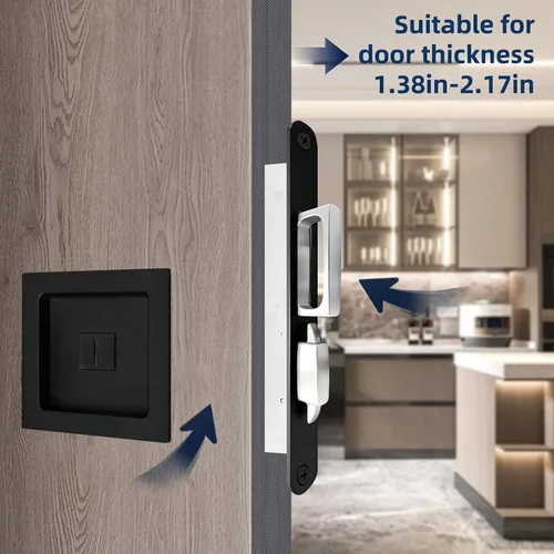 Miniatura 3 de Moderno juego de herrajes para puertas de bolsillo, cerradura de privacidad con tiradores de dedo y cierre suave, para puertas correderas