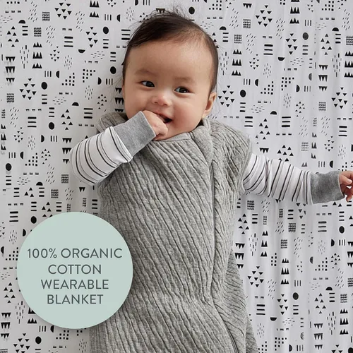 Miniatura 2 de HonestBaby Manta de vestir de algodón orgánico acolchada, gris claro jaspeado, grande