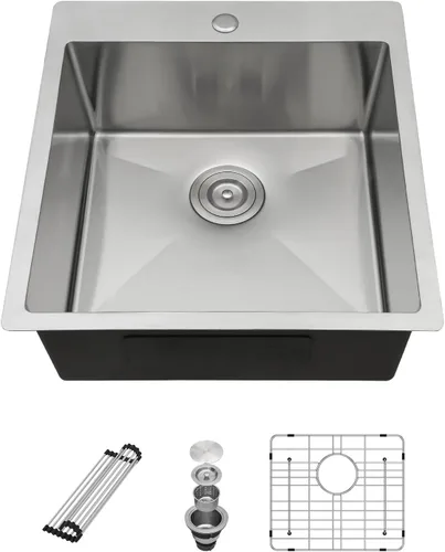 Miniatura 11 de Sarlai - Fregadero de barra negro de 15 pulgadas, fregadero de barra de 15 x 15 pulgadas, fregadero de montaje superior cuadrado, acero inoxidable