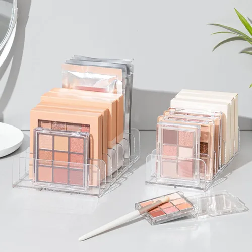 Miniatura 7 de Paquete de 4 organizadores de maquillaje de paleta de sombras de ojos, soporte cosmético acrílico de 7 secciones para tocador, cajón, baño
