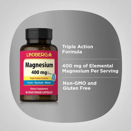 Miniatura 4 de Lindberg Complejo triple de magnesio 400 mg 90 cápsulas como óxido de magnesio, citrato y aspartato Suplemento para mujeres y hombres Sin