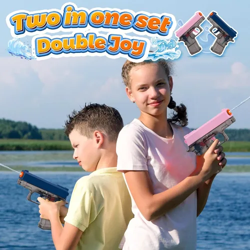 Miniatura 5 de Paquete de 2 pistolas de agua para niños - Pistola de chorro disparadora empapadora de agua pistola de agua juguetes para niños pequeños, niños