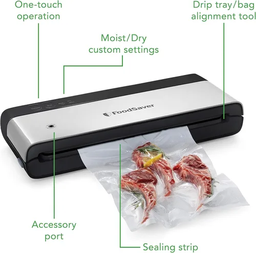 Miniatura 4 de FoodSaver Paquete de máquinas y bolsas de sellado al vacío Sellador al vacío compacto PowerVac + bolsas de ajuste personalizado Negro