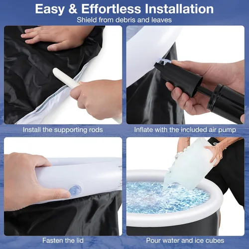 Miniatura 5 de GYMAX Bañera de hielo, bañera de inmersión fría de 66 galones con tapa, bañera de hielo inflable para adultos para recuperación de terapia de frío