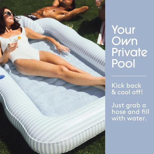 Miniatura 3 de FUNBOY Tanning Pool Lounger Float, XL 72'' x 48'' Pool Float with Custom Pillow and Large Cup Holder, Perfect for Pool or Backyard. Azul