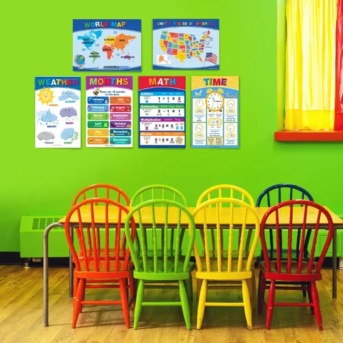 Miniatura 6 de 20 Carteles Educativos Grandes para Niños Pequeños (16.5x12 pulgadas Doble Cara Inglés/Español) Alfabeto Colores Letras Números Formas Meses Días