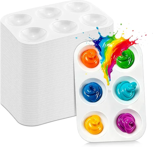 30 paletas de acuarela de plástico blanco, 6 paletas de pintura rectangulares, paletas de bandeja de pintura, bandejas de pintura para niños, para