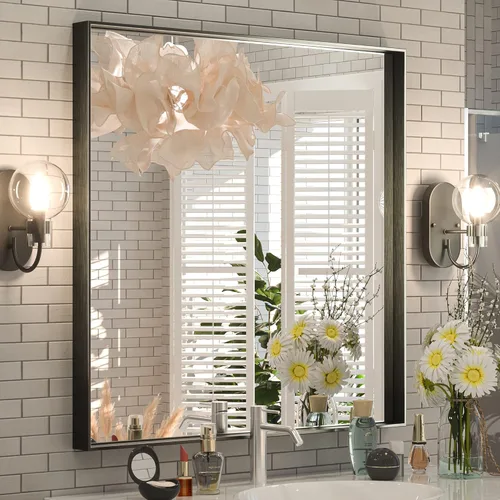 Miniatura 102 de Keonjinn - Espejo con Marco Negro para Baño de 48 x 30 Pulgadas, Espejo Grande de Baño con Marco de Metal Negro Mate, Rectangular, para Pared