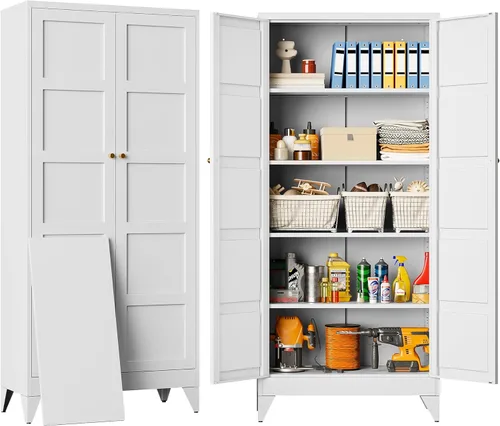 Miniatura 13 de Armario de almacenamiento negro con puertas y estantes ajustables, gabinetes de despensa de alimentos de granja de 36 pulgadas de alto, armario