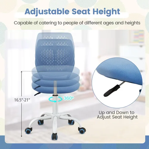 Miniatura 4 de Giantex Silla de escritorio moderna para niños, silla de estudio sin brazos con altura ajustable, silla de oficina ergonómica con ruedas, silla