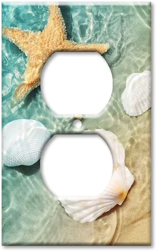 Miniatura 8 de Art Plates - Cubierta de placa de interruptor de luz de metal de 2 bandas - Placa de pared decorativa de dos bandas - Conchas de mar y peces