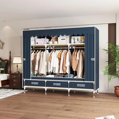 Miniatura 2 de Armario portátil duradero y fácil de montar, resistente con cubierta de tela no tejida, lo mejor para dormitorio y fácil almacenamiento y Azul-A