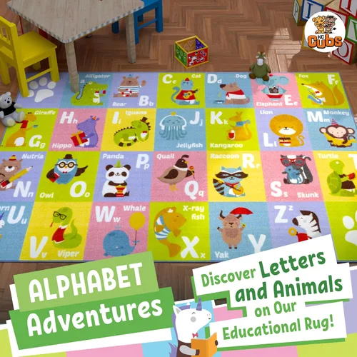 Miniatura 2 de KC CUBS, tapete para piso, área de aprendizaje educativo, juegos, ABC, alfabeto, animales, para niños y la recámara y sala de juegos de niños.