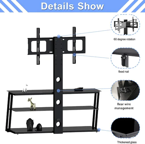 Miniatura 6 de IANIYA Soporte de TV con soporte ajustable en altura Soporte de entretenimiento para 32 a 65 pulgadas LCD de plasma LED o TV de pantalla curvada