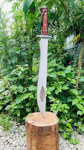 Miniatura 8 de Machete artesanal de 20" - Nepal forjado a mano - Espada de hoja de espiga completa - Acero de alto carbono - Mango de madera rosa con protector